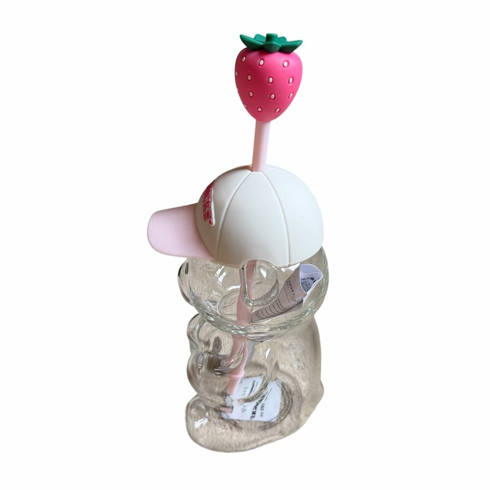 Starbucks Bearista Glass Strawberry Pink Hat and Straw NWT - Picture 5 of 8